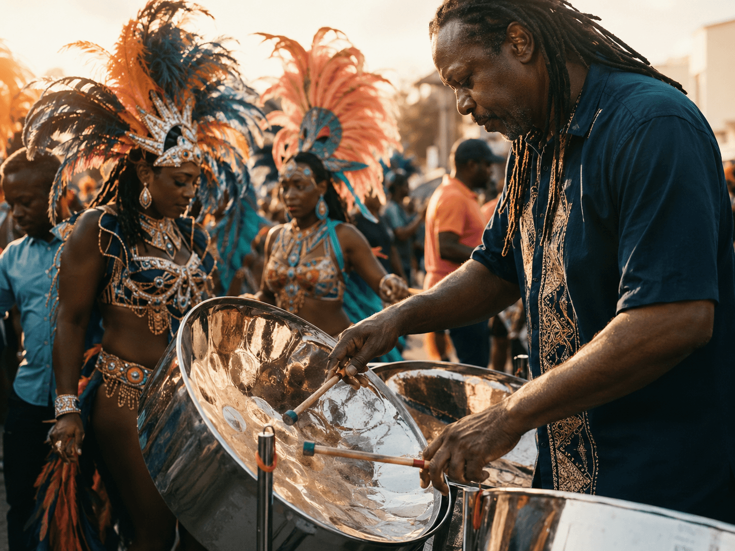 AI-generated Trinidad and Tobago editorial scene with carnival and island atmosphere