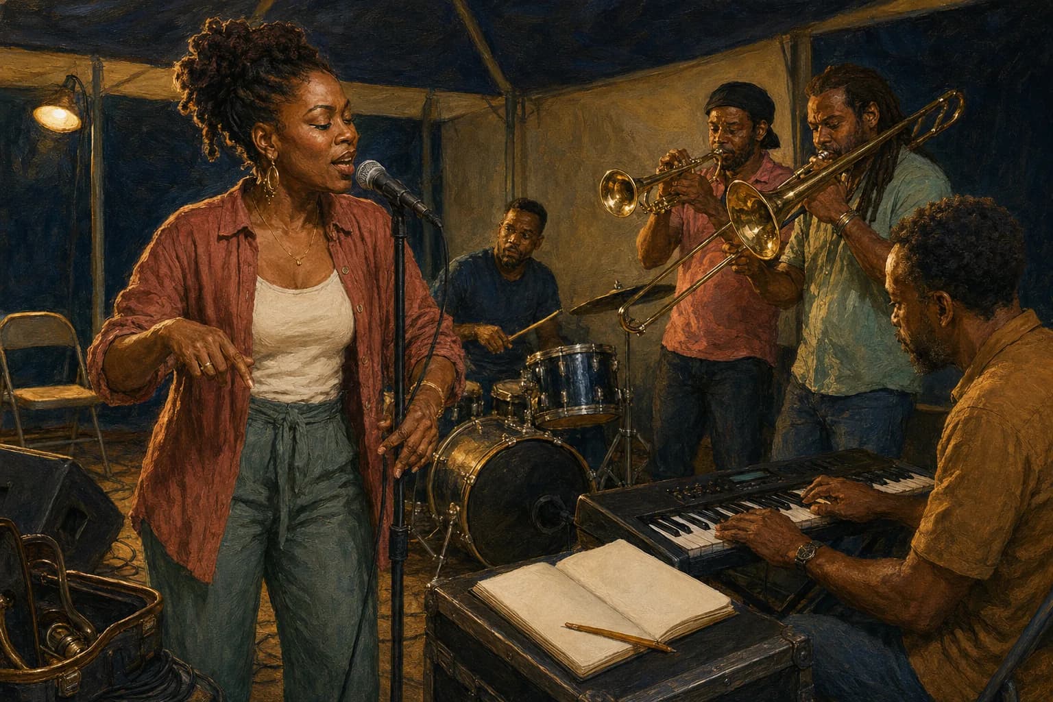 Painterly illustration of a soca performance with refined carnival energy, courtesy of LuxTuris Editorial